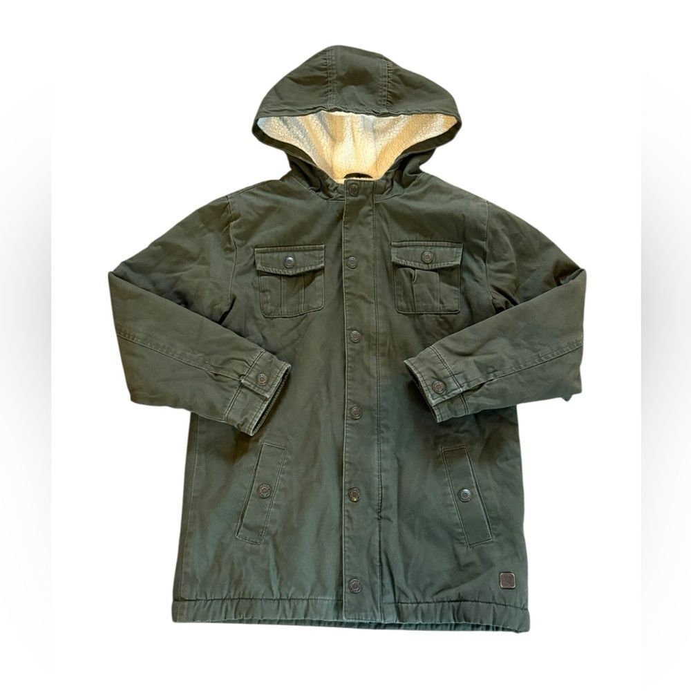 Janie and Jack Fleece Lined Utility Chore Barn Coat Kids 7 to 8 Olive Green